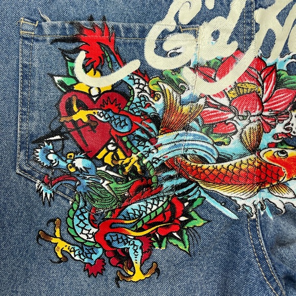 NEW Ed Hardy Tattoo Koi Baggy Jeans Y2K Paint Splatter Multicolor Womens Size 30 - Picture 9 of 16